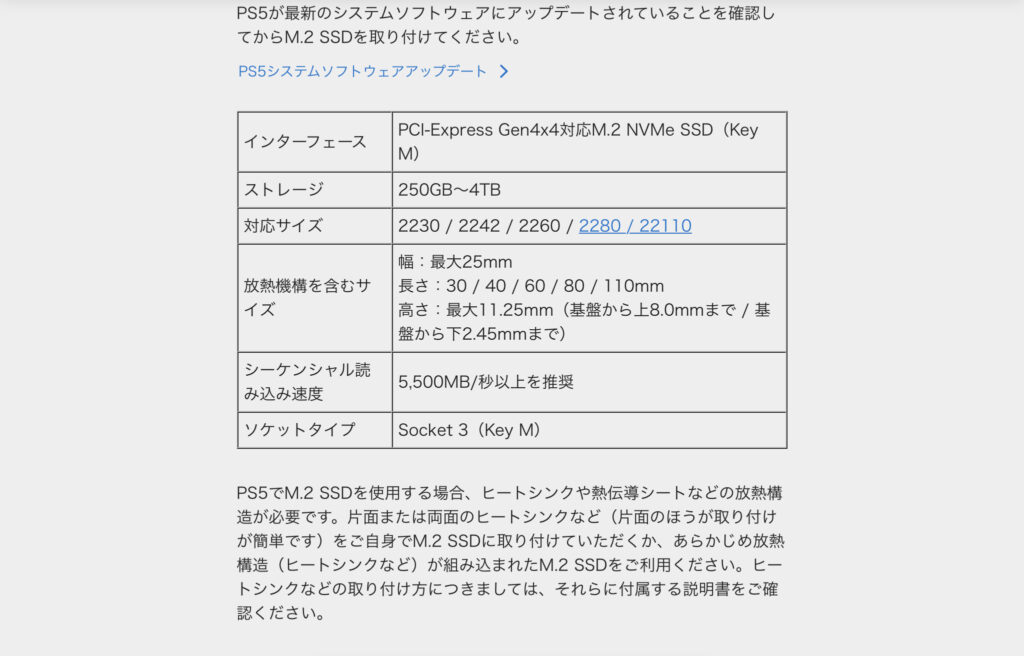 PS5で使える内蔵型SSDの必要条件リスト